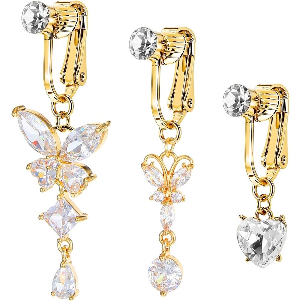 5pcs Elegant Gold Faux Belly Button Piercing Set  NonPiercing Safety Jewelry